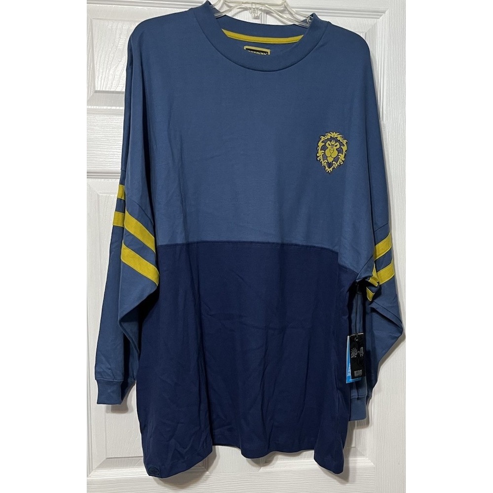 Blizzard WoW Stormwind Shirt Mens 2XL Blue Stripe Spellout 2 Sided Logo Alliance